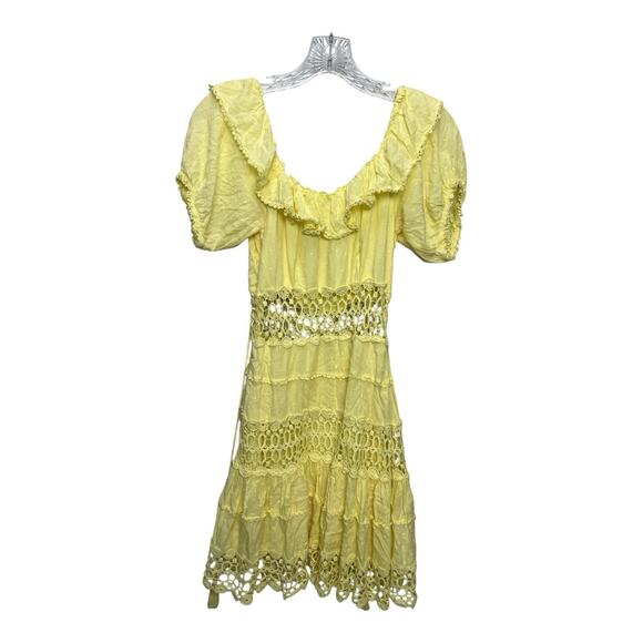 Free People Cruel Intentions Ruffle Mini Dress Women’s 0 Yellow Crochet Cut Out - Picture 2 of 9